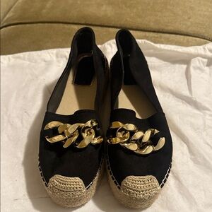 Black Espadrilles with Gold Chain Accent